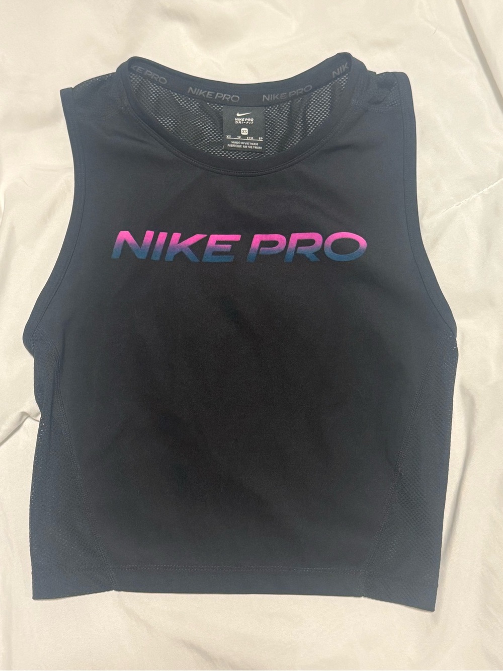 Nike Black Tank with Pink-to-Blue Gradient Logo